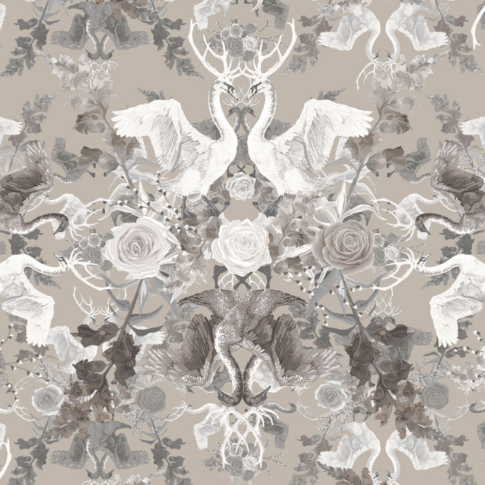 Natural Swans Pattern Fabric Design by Becca Who