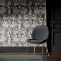 Luxurious Designer Wallpaper in Antique Silver with Indian Pattern & Wildlife by Becca Who