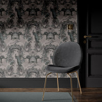 Luxurious Designer Wallpaper in Antique Silver with Indian Pattern & Wildlife by Becca Who