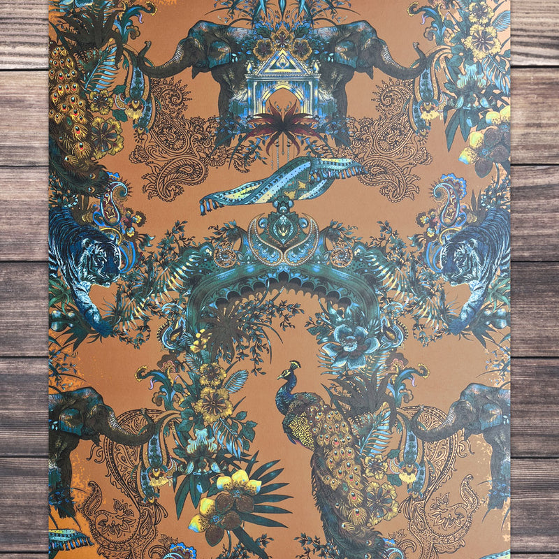 Luxury Designer Wallpaper with Indian Pattern in Mustard Yellow by Designer, Becca Who