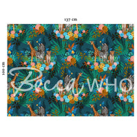 Wild Blooms in Blue | African Animals Print Velvet Fabric