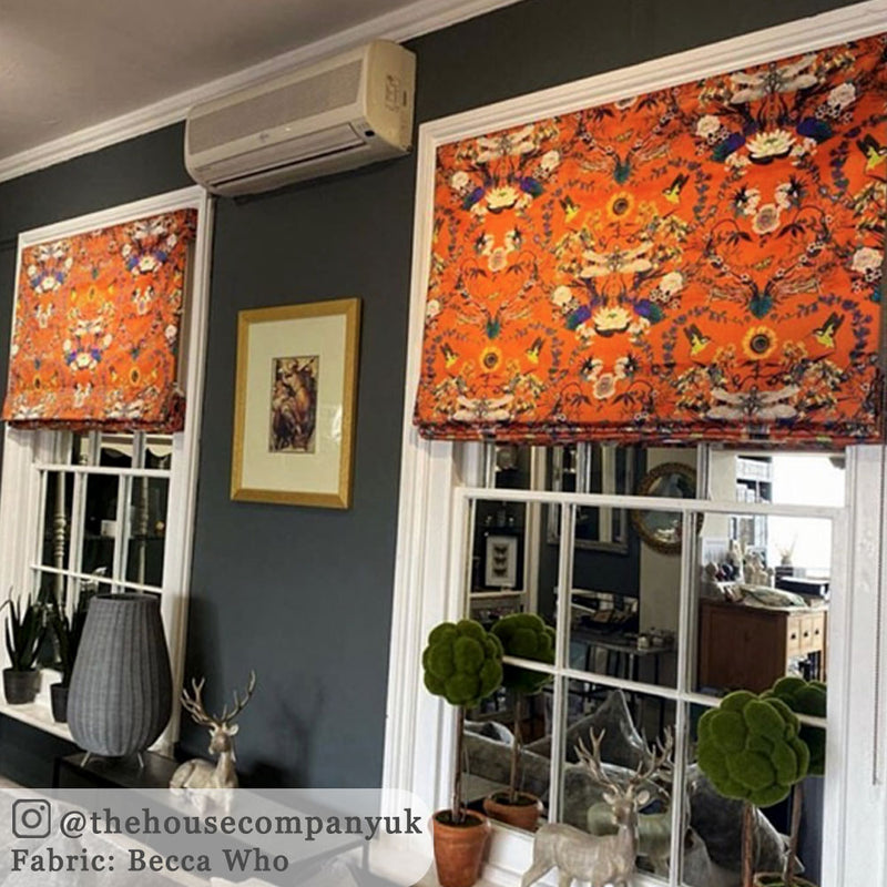 Bright Orange Patterned Velvet Fabric for Curtains and Blinds by Designer, Becca Who
