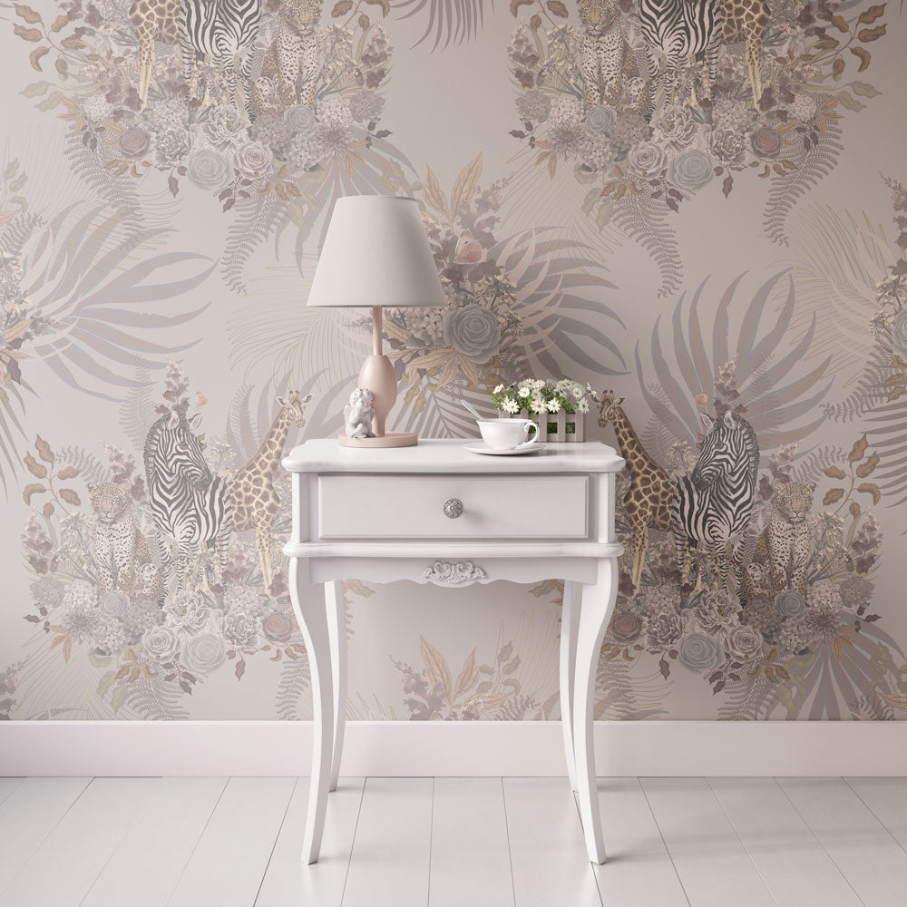 Pale African Animals Wallpaper Home Decor by Designer, Becca Who