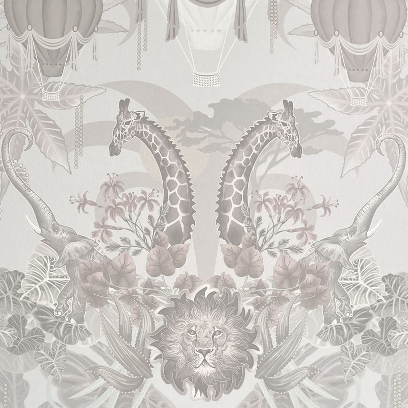 Elegant Pale Luxury Wallpaper with African Animals Pattern by Becca Who