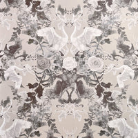 Stone Neutral Floral Swans Patterned Wallpaper by Designer, Becca Who