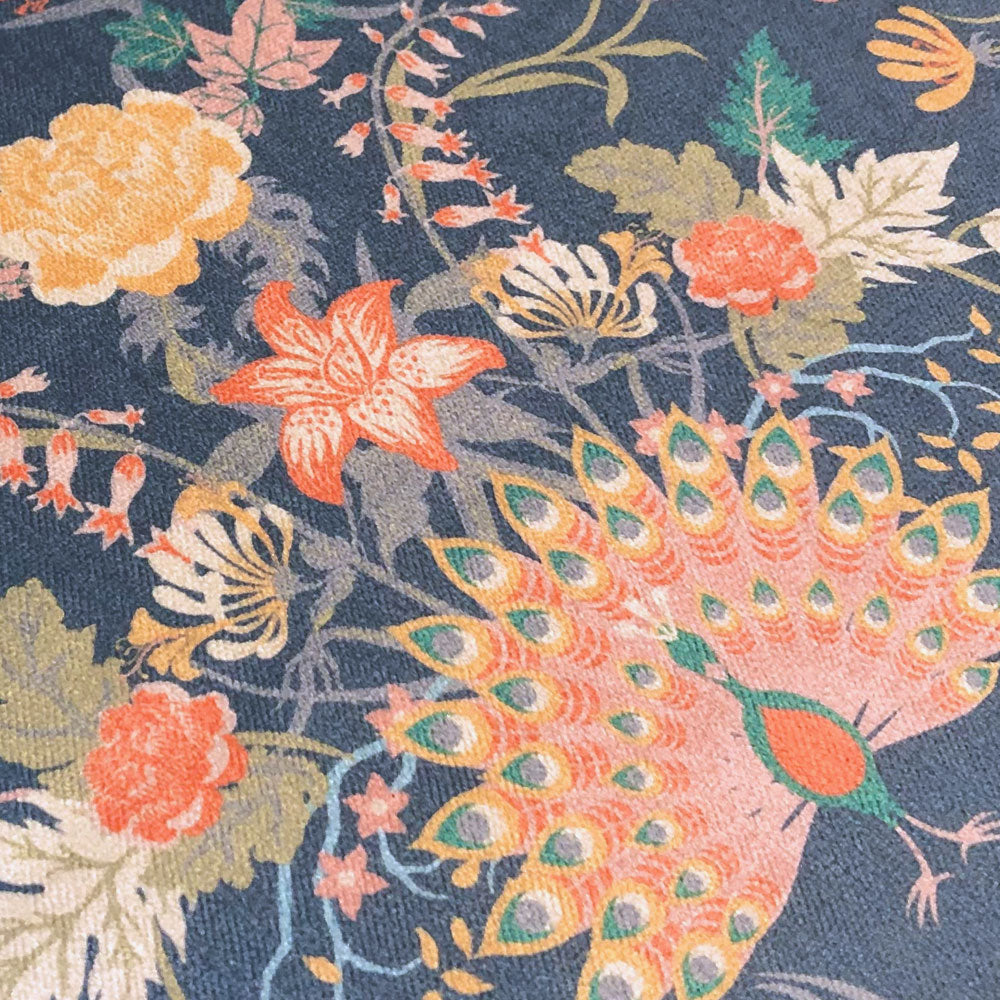 Blue Country Floral Patterned Velvet Fabric for Home Interiors by Designer, Becca Who