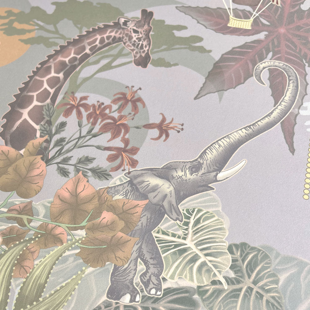 Light Green Luxury Statement Wallpaper with African Animals by Designer, Becca Who