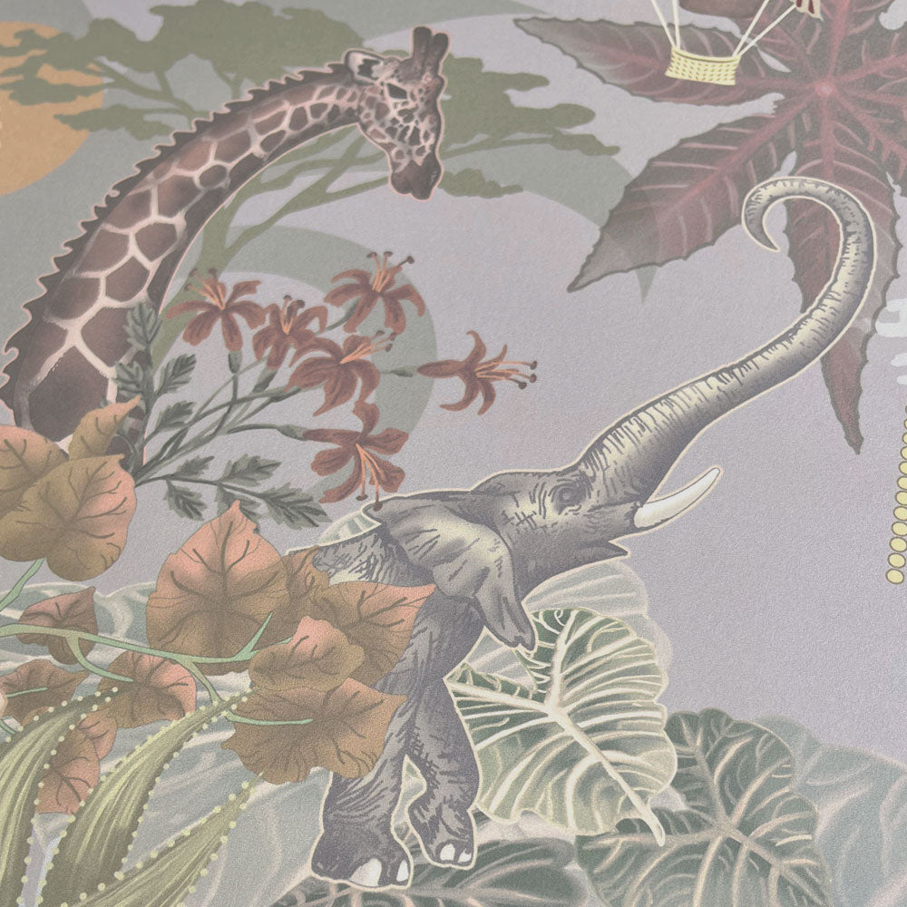 Light Green Luxury Statement Wallpaper with African Animals by Designer, Becca Who