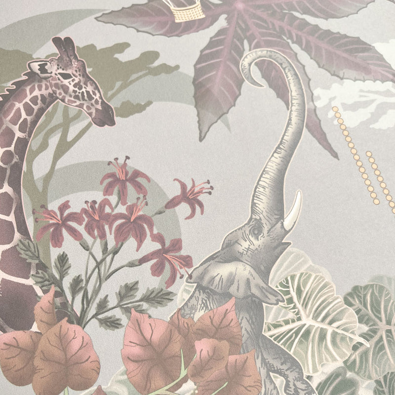 Luxury Statement Wallpaper with African Animals in Pale Green by Designer, Becca Who