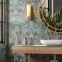 Luxury Designer Wallpaper in Jade Green with Indian Pattern by Designer, Becca Who