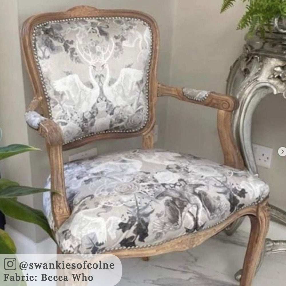 Elegant Swans Upholstery Fabric in Pale Natural by Designer, Becca Who