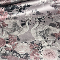 Pale Pink & Grey Swans Patterned Velvet Fabric by Designer, Becca Who