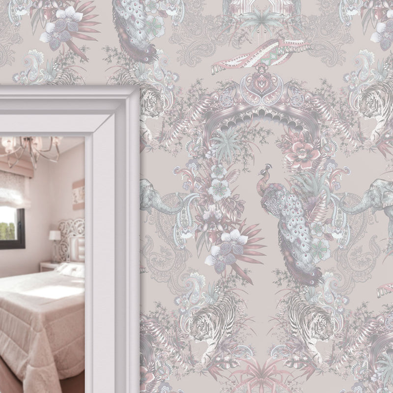 Pale Pink Patterned Bedroom Wallpaper by Becca Who