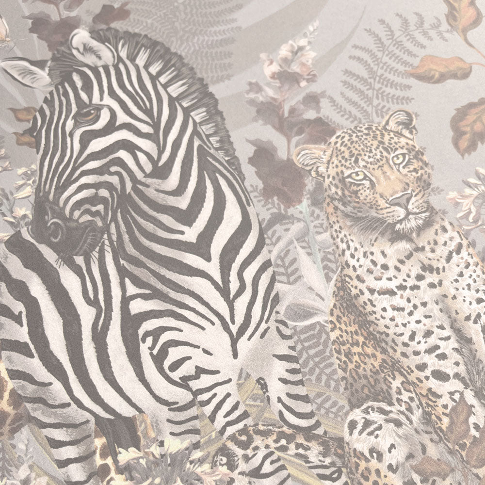 Pale Sand Feature Wallpaper with African Animals by Designer Becca Who