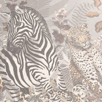 Pale Sand Feature Wallpaper with African Animals by Designer Becca Who