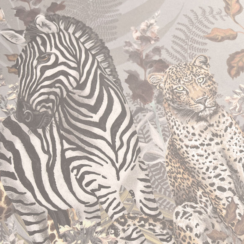 Pale Sand Feature Wallpaper with African Animals by Designer Becca Who