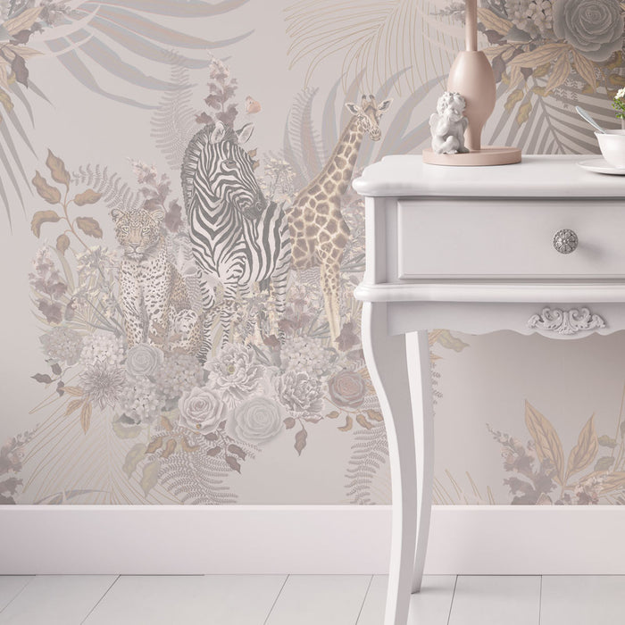 Pale African Animals Wallpaper Decor by Designer, Becca Who