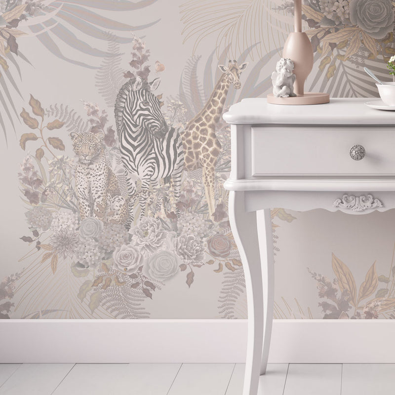 Pale African Animals Wallpaper Decor by Designer, Becca Who