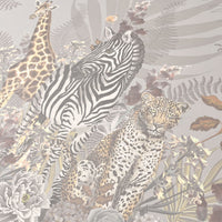 Pale Sand Wallpaper with African Animals Light Decor by Designer Becca Who