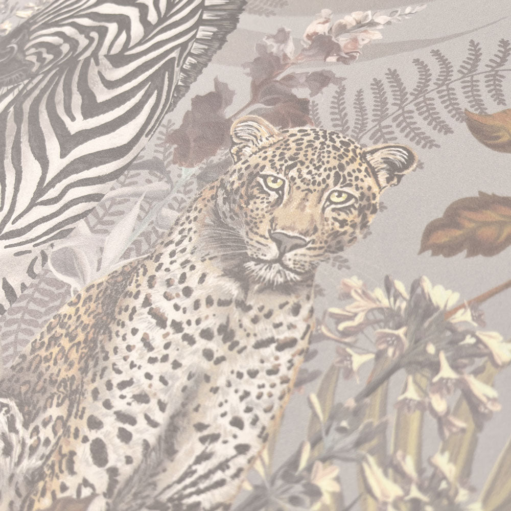 Pale Sand Patterned Wallpaper with African Animals by Designer Becca Who