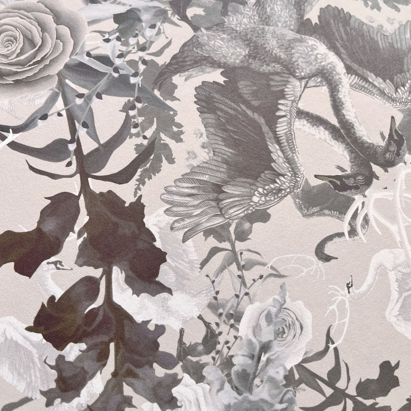Stone Neutral Swans Patterned Wallpaper by Designer, Becca Who