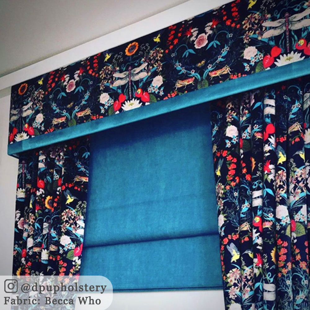Patterned Colourful Floral velvet fabric for curtains by Designer, Becca Who