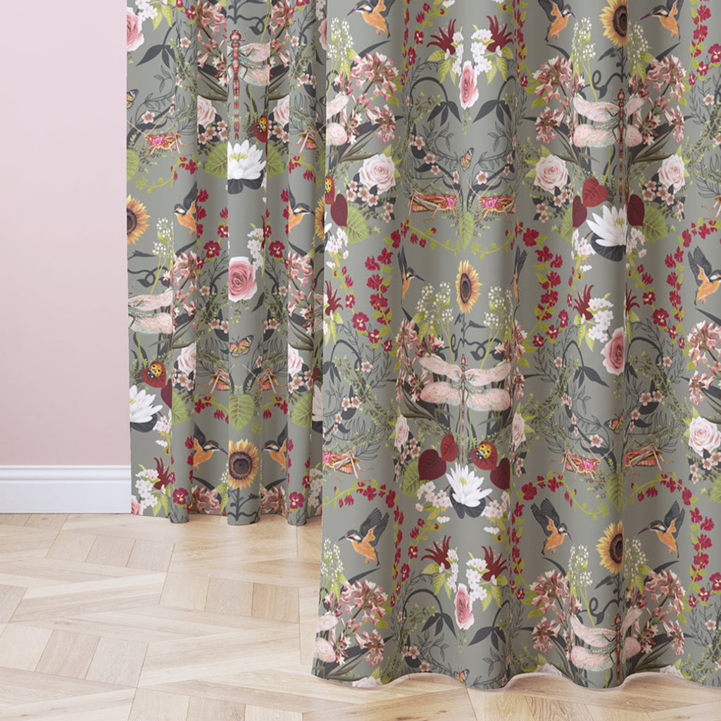 Patterned Velvet Curtain Fabric by Designer Becca Who in Grey and Pink