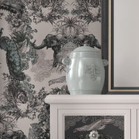 Indian Patterned Grey Feature Wallpaper by Becca Who