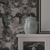 Indian Patterned Grey Feature Wallpaper by Becca Who