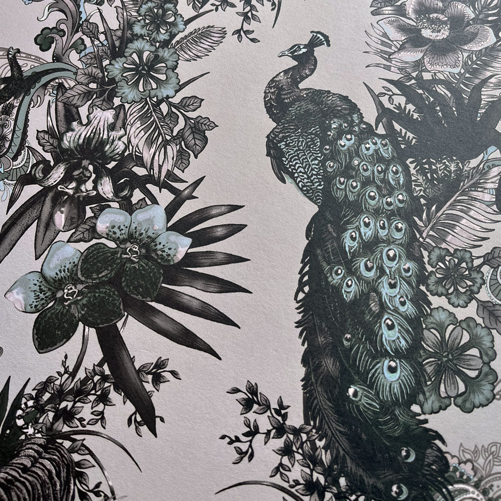 Grey Silver Luxury Statement Wallpaper with Indian Pattern by UK Designer Becca Who 