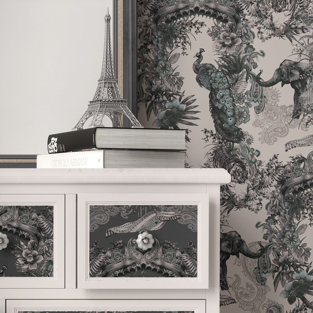 Indian Patterned Neutral Feature Wallpaper by Becca Who