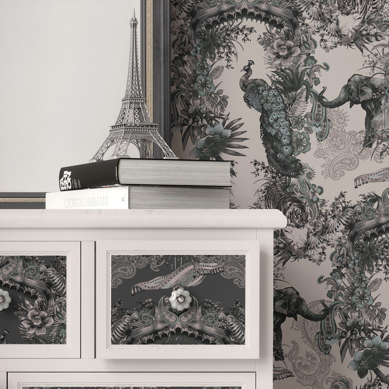 Indian Patterned Neutral Feature Wallpaper by Becca Who