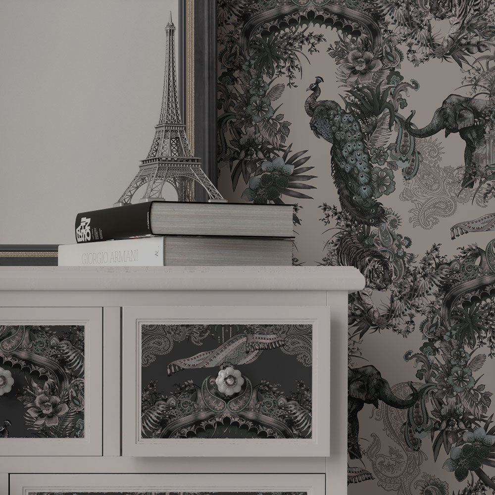 Indian Patterned Neutral Feature Wallpaper by Becca Who