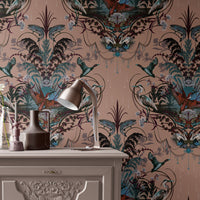 English Riverside Luxury Wallpaper in Peach for Elegant Interiors by Designer, Becca Who