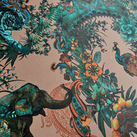 Maximalist Designer Wallpaper with Indian Pattern in Emerald & Salmon by Becca Who