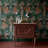 Emerald Green & Salmon Peach Luxury Designer Wallpaper with Indian Pattern