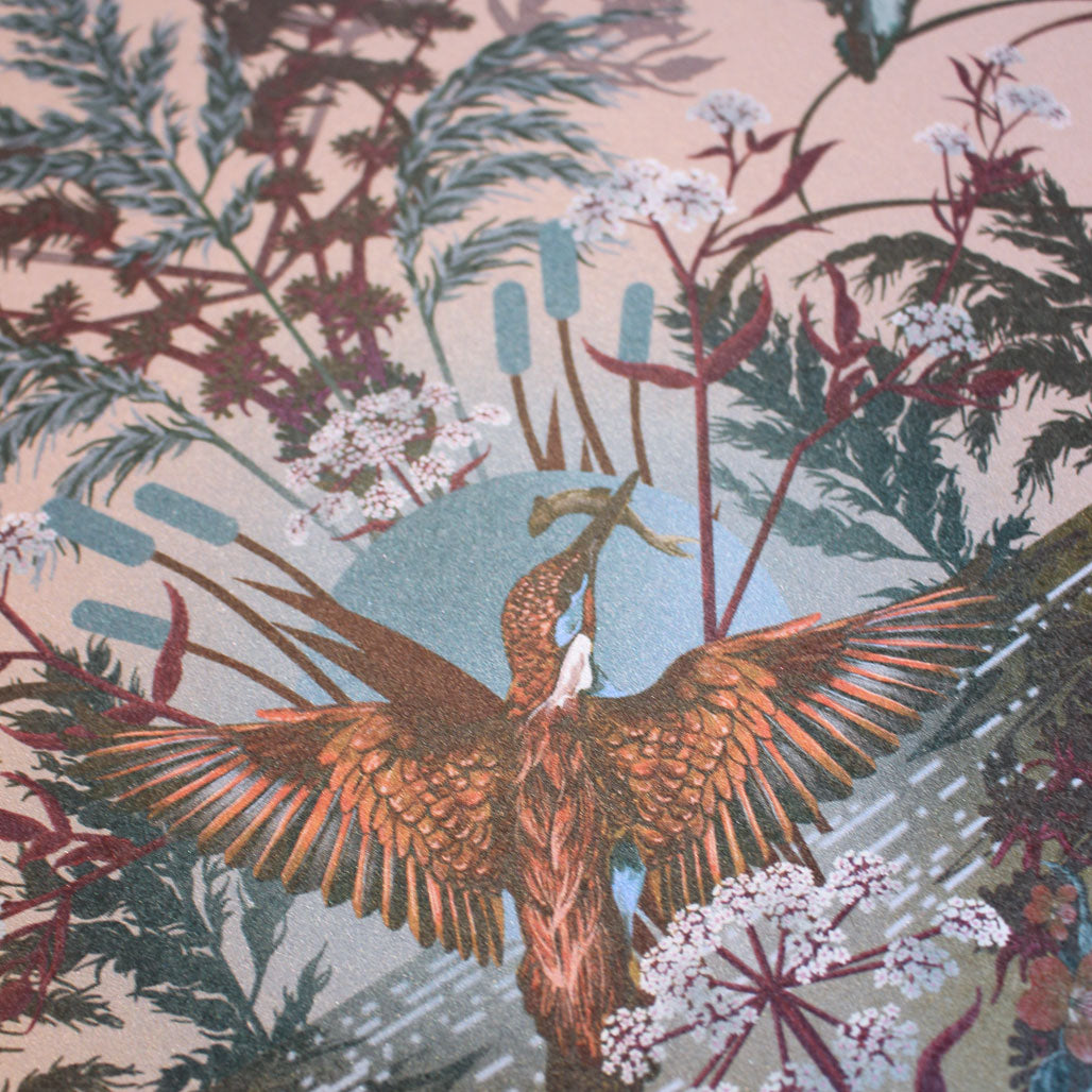 Luxury Feature Wallpaper with English Wildlife in Peach by Becca Who