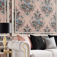 English River Wildlife Wallpaper in Peach for Luxury Interiors by Designer, Becca Who