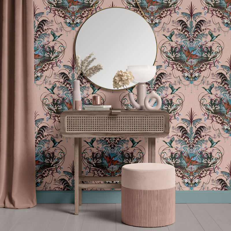 Peach Patterned Luxury Wallpaper with English River Design by Becca Who