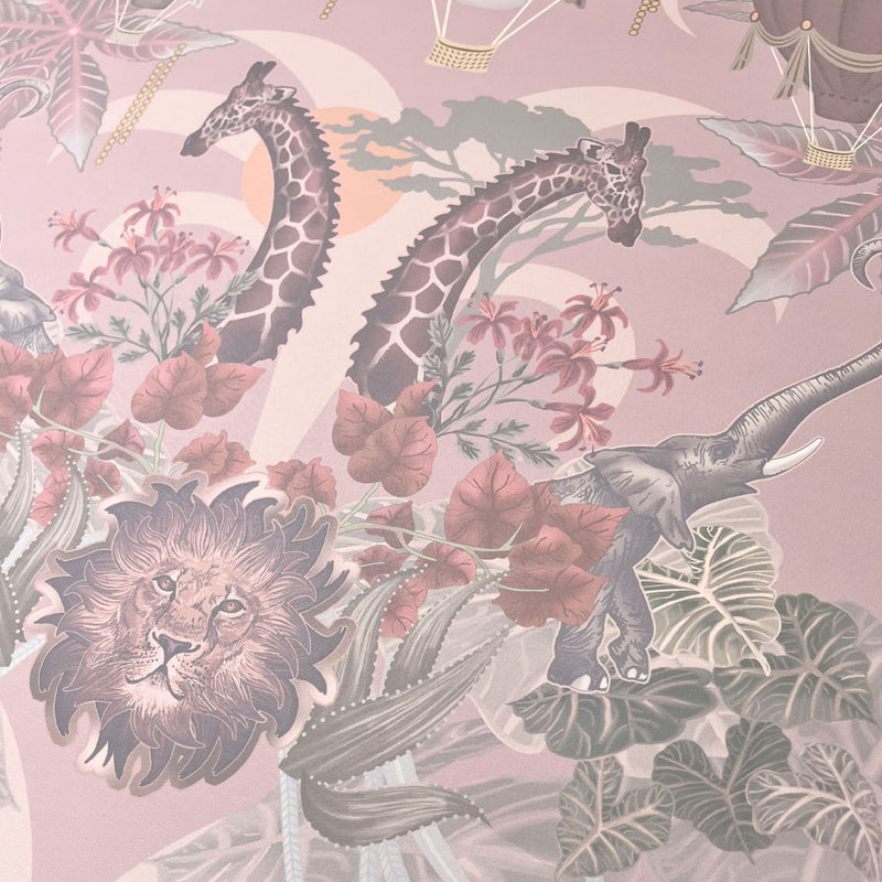 Pretty Pink African Animals Bedroom Wallpaper by Designer, Becca Who