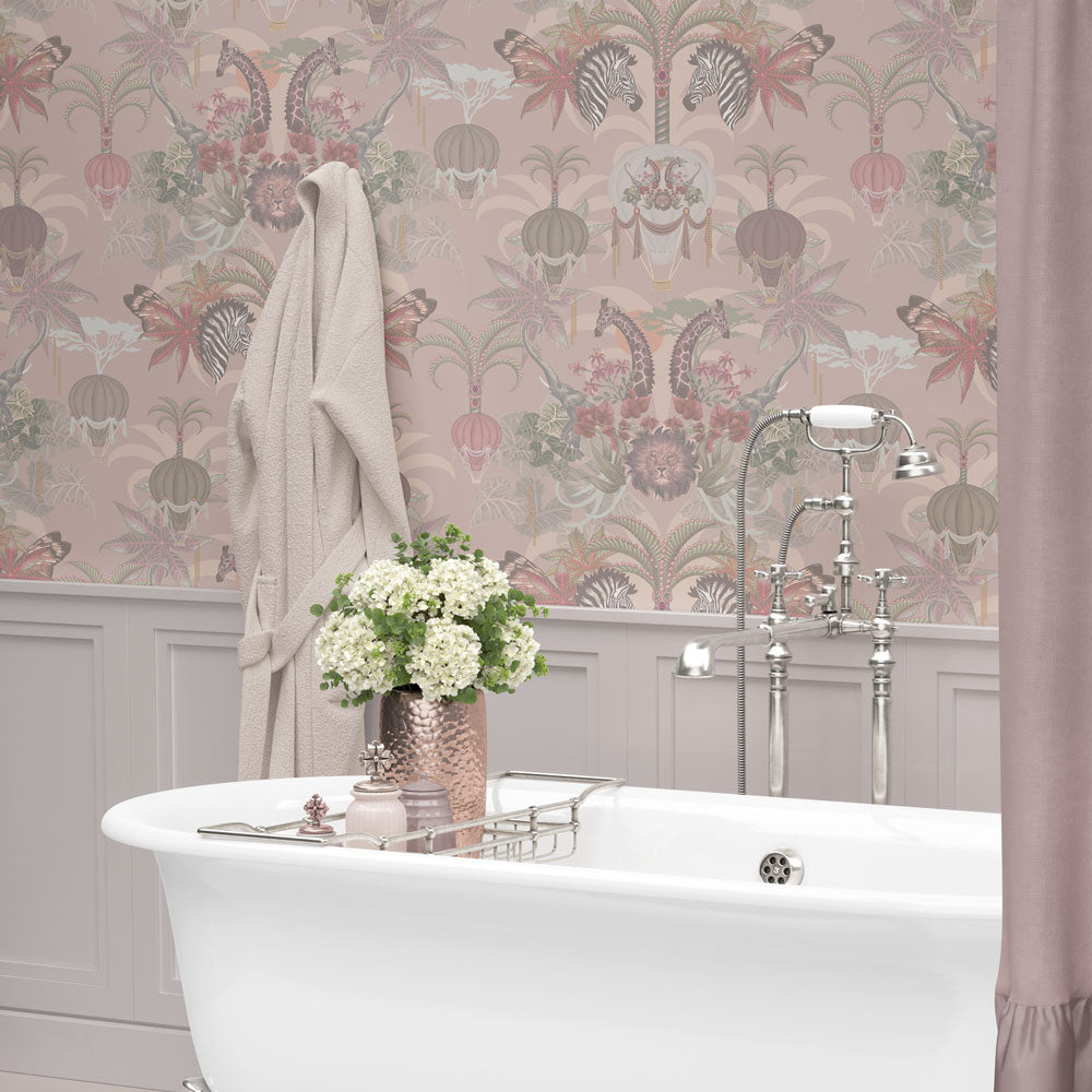Peach Pink Luxury Bathroom Wallpaper by Designer, Becca Who