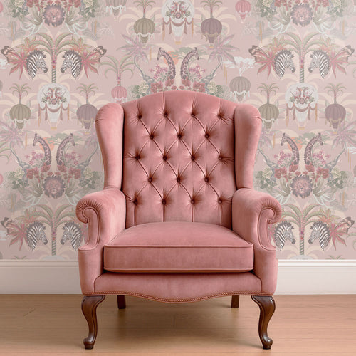 Pretty Pink Peach African Animals Bedroom Wallpaper by Designer, Becca Who