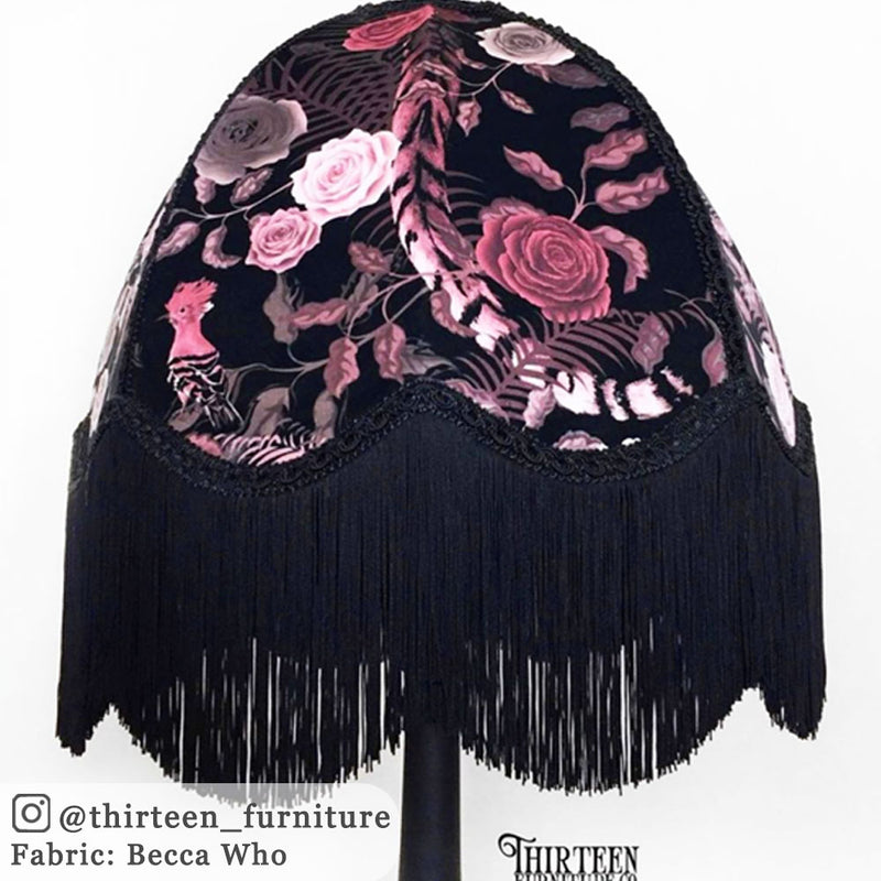 Dark Pink & Black Floral Tiger Patterned Velvet fabric by Designer Becca Who on traditional Lampshade