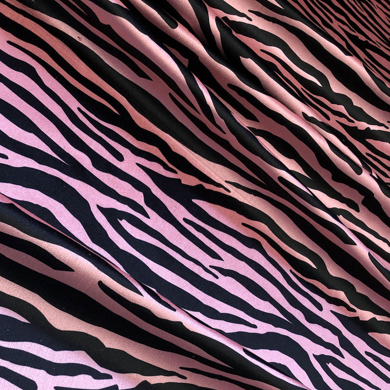 Elegant Pink Zebra velvet Furnishing Fabric for bedroom interiors by UK Designer, Becca Who
