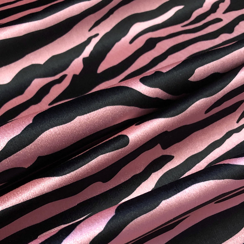 Luxurious Pink & Black Zebra Print striped Furnishing Fabric by Becca Who