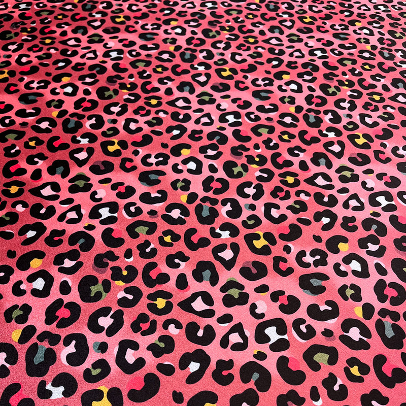 Colourful Pink Leopard Print Velvet Designer Animal Print Furnishing Fabric by Designer, Becca Who