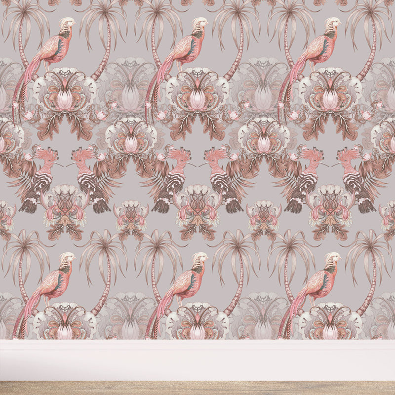 Pink Floral and Birds Statement Wallpaper by Designer Becca Who