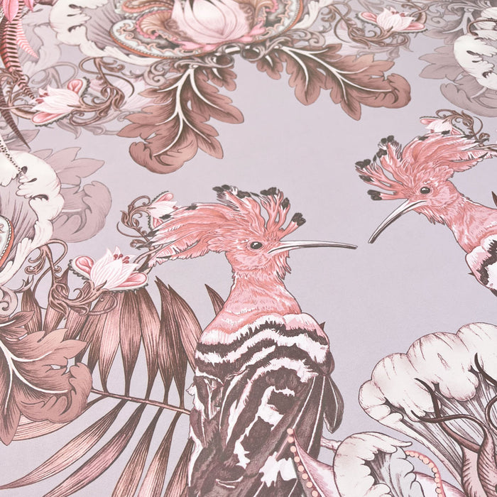 Coral Pink Statement Birds Floral Wallpaper for Luxury Interiors by Designer, Becca Who