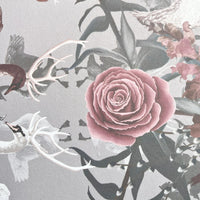 Pink Floral Wallpaper with Swans by Designer Becca Who