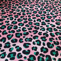 Pink and Green Leopard Print Velvet for Upholstery, Curtains and Soft Furnishing